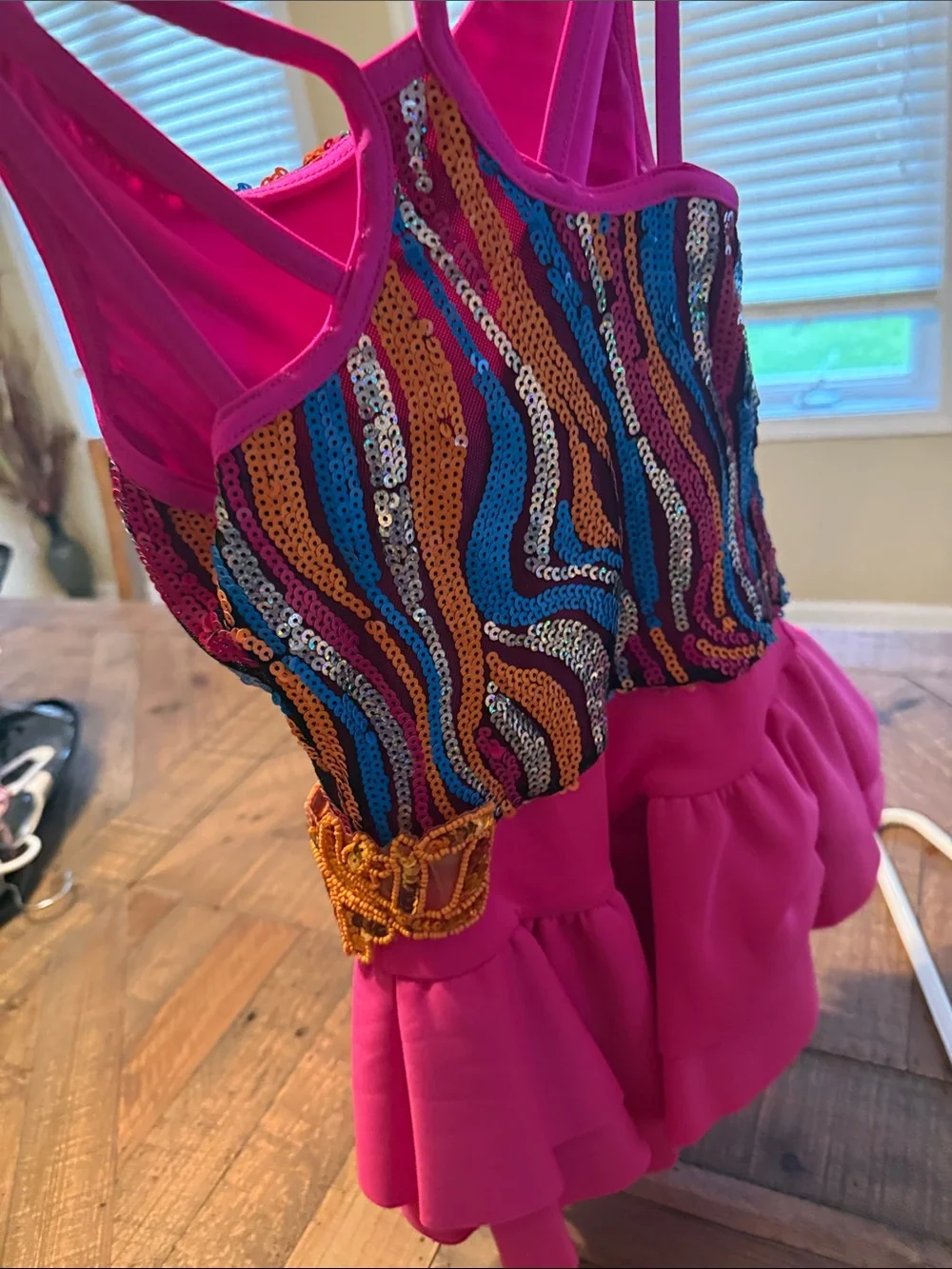 Weissman Hot Pink Sequin Multicolor Dance Dress